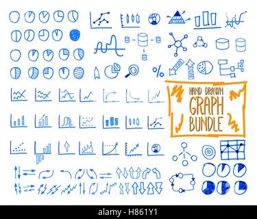 Satz von Umriss Doodle, skizziert, hand gezeichnete Business Management-Infografiken-Elemente, Symbole, Pfeile, Charts, Pasteten, analytische und statistische Symbole. Mega-Paket. Isoliert auf weißem Hintergrund. Vektor-illustration Stock Vektor