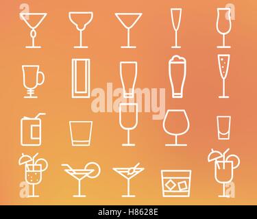 Getränke, Getränke Vektor dünne Linie Symbol Symbol. Cocktails. Party Übersicht Elemente auf sonnigen Sommer Hintergrund isoliert. Vektor-illustration Stock Vektor
