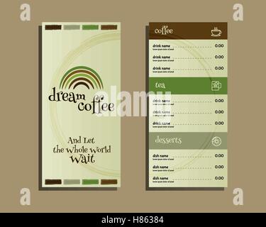 Restaurant und Café-Menü. Flaches Design. Mit Dream Kaffee Logo Vorlage und Kaffeeflecken. Vektor-illustration Stock Vektor