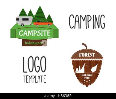 Satz von Abenteuer Outdoor-Tourismus Reisen Logo Vintage Etiketten-Design-Vorlage. RV, Wald Ferienpark, Wohnwagen. Camping Retro Badges Logo Konzept Stilikonen festgelegt. Vektor-illustration Stock Vektor