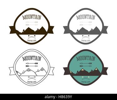 Satz von Berg-Campingplatz-Logo-Vorlagen. Outdoor-Aktivität Reisen Logo Vintage Etiketten entwerfen. Camping Retro Badges Logo Konzept Stilikonen festgelegt. Vektor-illustration Stock Vektor