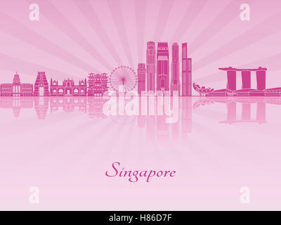 Skyline von Singapur V2 in lila leuchtende Orchidee in bearbeitbare Vektordatei Stockfoto