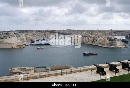 Blick auf die drei Städte von Valletta, Malta Stockfoto