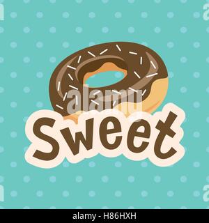 Süße Label mit Donut. auf Polka-Dot-Hintergrund. Vektor-Illustration. Stock Vektor