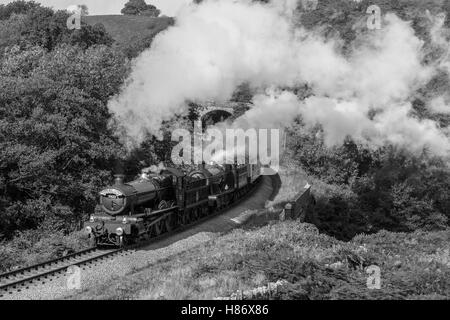 Manor 7822 Foxcote Manor und 2807 bei Darnholme auf die NYMR doppelte Richtung einen Zug auf der Herbst-Gala. Stockfoto