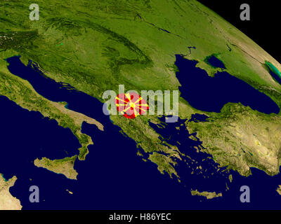 Karte von Mazedonien mit eingebetteten Flagge auf der Planetenoberfläche. 3D Illustration. Elemente des Bildes von der NASA eingerichtet. Stockfoto