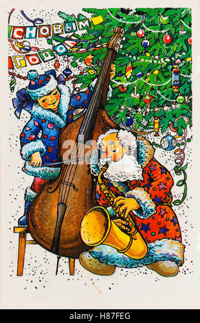 UdSSR - CIRCA 1989: Reproduktion von antiken Postkarte zeigt das russische Märchen Zeichen - Santa Claus und Schneewittchen, ca. 198 Stockfoto