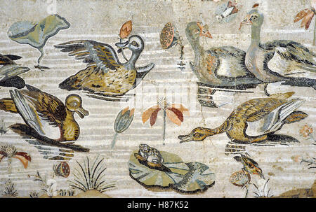 Römisches Mosaik. Nilotischen Landschaft. Aus dem Hause Faun (VI, 12, 2), Pompeji. 2. Jahrhundert n. Chr. Nationales Archäologisches Museum, Naples. Italien. Stockfoto