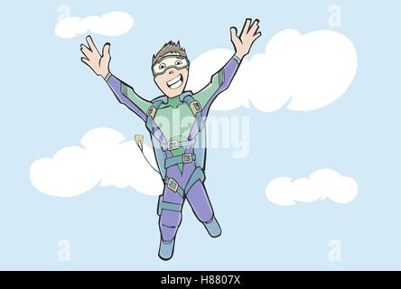 Vektor-Illustration eines Mannes Fallschirmspringen mit Wolken im Hintergrund Stock Vektor