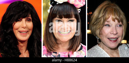 Undatierte Datei Fotos von (links nach rechts) Cher, Dawn French und Shirley MacLaine. Stockfoto