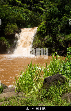 Waimea Falls nach starken Regenfällen im Waimea Valley auf Oahu, Hawaii, USA. Stockfoto