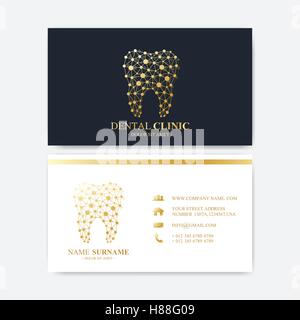 Premium-Visitenkarten Druckvorlage. Zahnklinik-Visitenkarte mit Zahn-Logo. Zahnarzt Office Mund-und Zahnpflege. Zahn-Implantate. Ich Stock Vektor