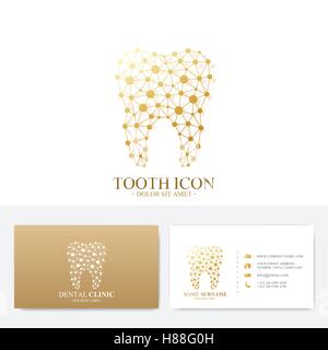 Premium-Visitenkarten Druckvorlage. Zahnklinik-Visitenkarte mit Zahn-Logo. Zahnarzt Office Mund-und Zahnpflege. Zahn-Implantate. Ich Stock Vektor