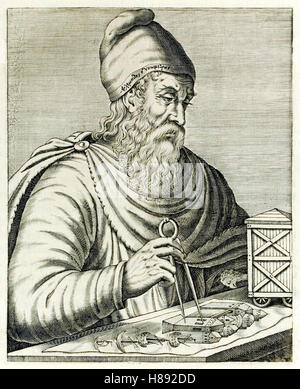 Antike griechische Mathematiker Archimedes von Syrakus (287-212BC), Physiker, Ingenieur, Erfinder und Astronom von "Echten Porträts..." von André Thévet veröffentlicht im Jahre 1584. Siehe Beschreibung für mehr Informationen. Stockfoto