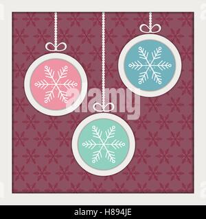 Abstrakte Weihnachtskugel mit Schneeflocken Hintergrund und lange Schatten Stock Vektor