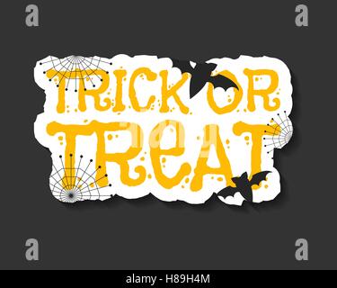 Happy Halloween trick und behandeln Flyer Vorlage - orangefarbenen und weißen Farben mit Text, Fledermäuse, Web auf dunklem Hintergrund. Stilvolles Design für Feier Halloween. Vektor-illustration Stock Vektor