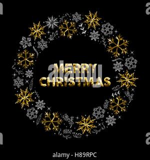 Frohe Weihnachten-Design mit goldenen Schneeflocken und handgezeichneten Schnee Symbole als Adventskranz. EPS10 Vektor. Stock Vektor