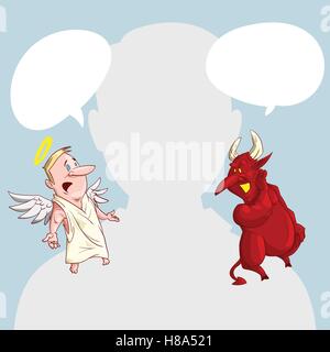 Leeres männlichen Avatar oder Profil Bild mit Engel und Teufel gewissen Zeichen auf seiner Schulter riet ihm. Stock Vektor