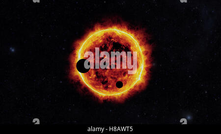 Sonne mit Exoplaneten in anderen Galaxie, fantasy Stockfoto