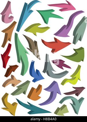 Pfeil-Symbol Silhouette Farbe 3D-Sammlung über weiß Stock Vektor