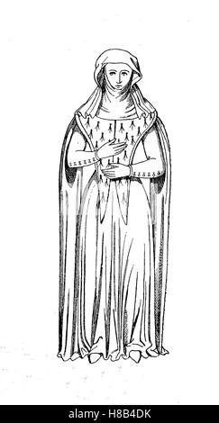 edle französische Dame im Jahr 1350, Geschichte der Mode, Kostüm-Geschichte Stockfoto