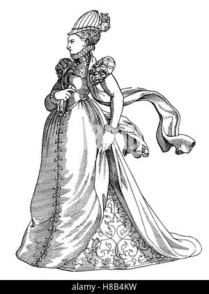 edle Frau, im Jahr 1570, Geschichte der Mode, Kostüm Geschichte Französisch Stockfoto