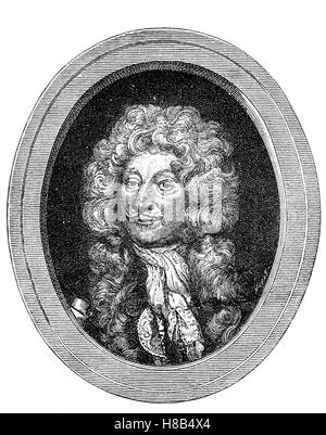 Perücke im Jahr 1680, Porträt von Abraham Duquesne, Marquis du Bouchet (c.1610 - 2. Februar 1688) war ein französischer Marineoffizier, Frankreich, Geschichte der Mode, Kostüm-Geschichte Stockfoto