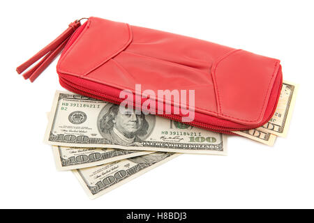 Brieftasche mit Dollarnoten auf weißem Hintergrund Stockfoto