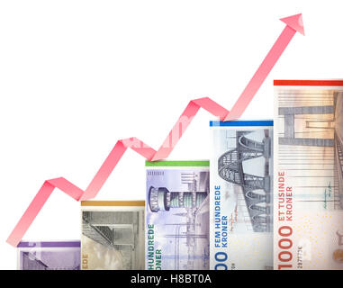 Papiergeld Rechnungen an Größe und Wert sah aus wie ein finanzielles Wachstum Diagramm Stockfoto