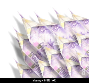 Papierflieger aus Geldscheinen, die Onedirectional in den Himmel fliegen gemacht Stockfoto