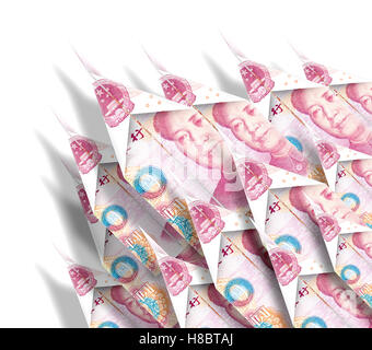 Papierflieger aus Geldscheinen, die Onedirectional in den Himmel fliegen gemacht Stockfoto