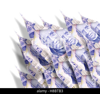 Papierflieger aus Geldscheinen, die Onedirectional in den Himmel fliegen gemacht Stockfoto