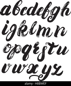 Handschriftliche Pinsel Alphabet. Bürste Schrift geschrieben. ABC Buchstaben gemalt. Moderner Schriftzug gebürstet. Schwarze Buchstaben auf weißem isoliert Stock Vektor