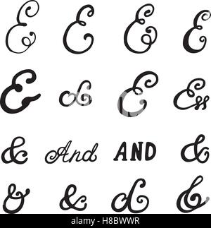 Satz von handgeschriebenen et-Zeichen für Briefe und Einladung. Handgezeichnete Typ. Kaufmännisches und-Zeichen Satz. Isoliert auf weißem Hintergrund. Vektor Stock Vektor