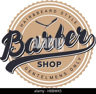 Barber Shop retro Vintage Label, Abzeichen, Emblem oder Logo. Logo-Schriftzug. Vektor-Illustration. Stock Vektor