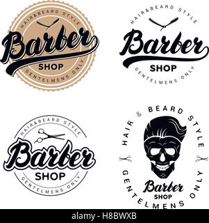 Satz von Vintage Barber Shop Abzeichen, Embleme, Aufkleber oder Schriftzug. Retro-Stil. Handgeschriebenen Schriftzug-Logo. Vektor-Illustration. Stock Vektor