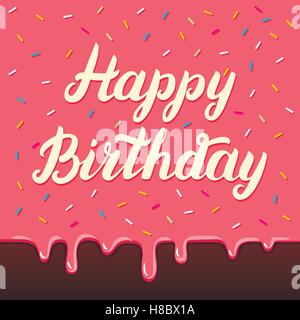 Alles Gute zum Geburtstag hand Schriftzug auf Kuchen Glasur Hintergrund für Karte, Plakat. Vektor-Illustration. Stock Vektor