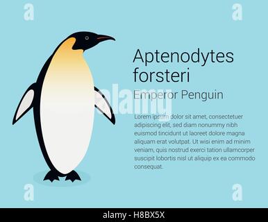 Kaiser-Pinguin. Flache isolierte Darstellung auf blauem Hintergrund. Stock Vektor