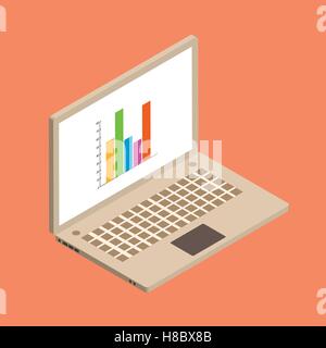 Isometrische Darstellung Witn Laptop und Diagramm für Ihr design Stock Vektor