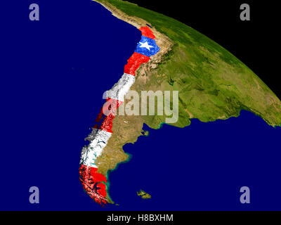 Landkarte von Chile mit eingebetteten Flagge auf der Planetenoberfläche. 3D Illustration. Elemente des Bildes von der NASA eingerichtet. Stockfoto