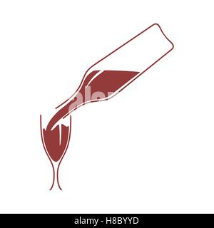 Wein-Symbol. Wein aus einer Flasche in das Glas gießen. Konzeptidee für Unternehmen. Vektor-Illustration. Stock Vektor