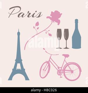 Flache Icon Set von Paris Symbole. Stock Vektor