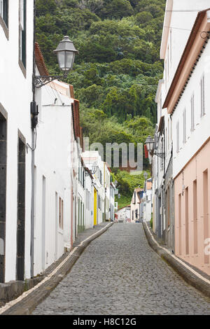 Traditionelle Azoren Straße mit gepflasterten Boden auf der Insel Pico. Portugal. Vertikal Stockfoto