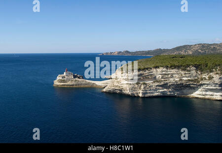 Bonifacio (Korsika): La Madonetta Leuchtturm. Stockfoto