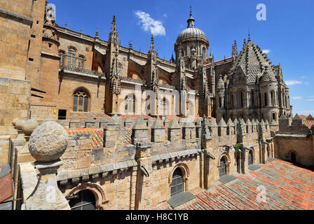 Salamanca (Spanien): Türme der alten Kathedrale und die neue Kathedrale, nebeneinander gestellt. Stockfoto