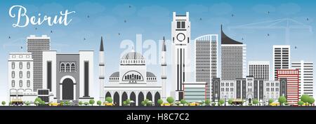 Skyline von Beirut mit grauen Gebäuden und blauer Himmel. Vektor-Illustration. Geschäftsreisen und Tourismus-Konzept Stock Vektor