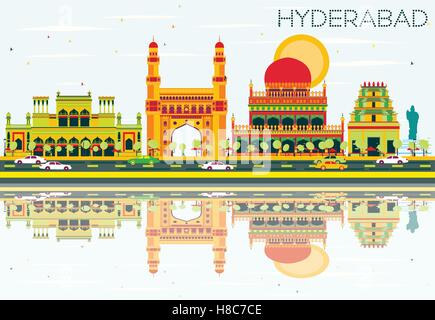 Abstrakte Hyderabad Skyline mit Farbe Wahrzeichen und Reflexionen. Vektor-Illustration. Geschäftsreisen und Tourismus-Konzept Stock Vektor