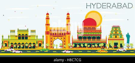 Abstrakte Hyderabad Skyline mit Farbe Wahrzeichen. Vektor-Illustration. Geschäftsreisen und Tourismus-Konzept Stock Vektor