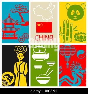 China-Karten-Design. Chinesische Symbole und Objekte Stock Vektor