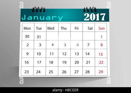 Desktop Kalender - Januar 2017 Stockfoto